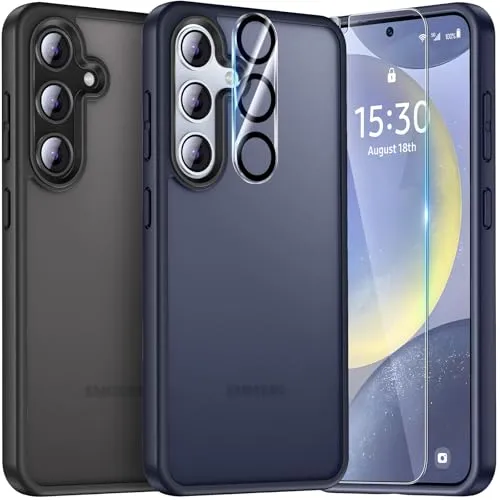 UniqueMe für Samsung Galaxy S24 Hülle, 5-in-1-Set Handyhülle für Samsung Galaxy S24 Case Rundumschutz Schutzhülle Cover,1 Handyhülle & 2 Schutzfolie & 2 Kameraschutz - Matt Blau