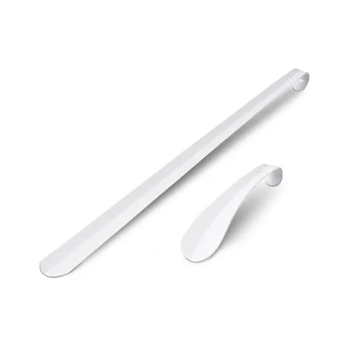 Pro Home Stabile Metall Schuhlöffel Weiß (16,5cm + 58cm) - 2er Set Schuhanziehhilfe - Rückenschonender Schuhanzieher für Kinder, Herren, Damen, Senioren