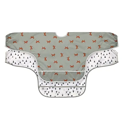 LÄSSIG Lätzchen Little Forest Fuchs Set (2-St) - Langärmelige Lätzchen mit integriertem Auffangschutz, ideal für Mahlzeiten und kreative Aktivitäten. Wasserfestes Material schützt die Kleidung, perfekt für neugierige Kids.