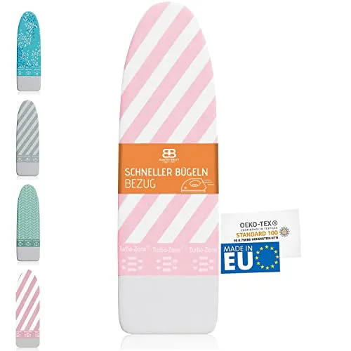 Buntes Brett ® Nur Bügelbrettbezug für Dampfbügeleisen (Größe M) | Universal bis max. 120x40 cm | Bügeltischbezug für schnelles und leichtes Bügeln | Made in EU | Dampfbügelstation geeignet | Rosa