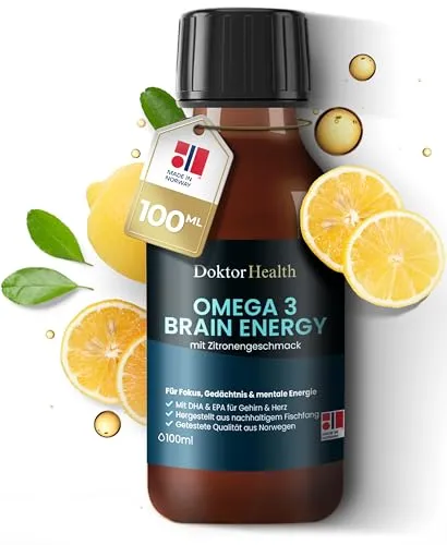 Doktor Health BrainEnergy Omega-3 Liquid – Hochdosiertes Fischöl mit 1232 mg Omega-3