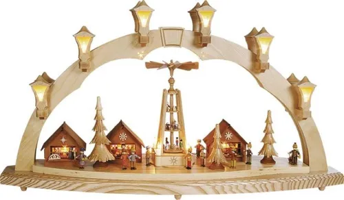 Richard Glaesser Schwibbogen Weihnachtsmarkt mit Pyramide in beige von Richard Glaesser