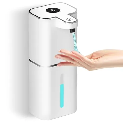 400ML No Touch Seifenspender Automatisch mit Sensor mit 2 Haken & USB-Kabel, 6 Stufen Verstellbar Elektrischer Seifenspender Wandbefestigung Weiß, Soap Dispenser für Küchen, Bad, Hotel, Toilette, Büro