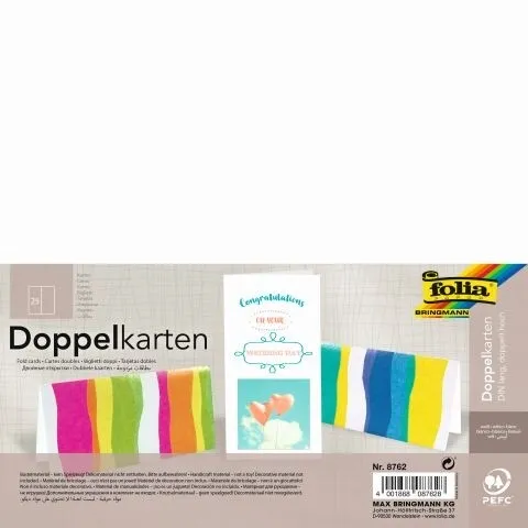 FOLIA BRIEFKARTEN DOPPELT HOCH DIN LANG 25 STÜCK WEISS DOPPELKARTEN KARTEN