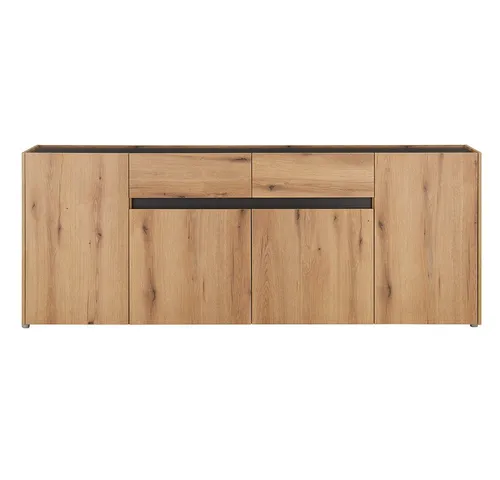Lomadox Sideboard CRISP-61, 223 cm, Eiche Nb. mit anthrazit, 4 Türen und 2 Schubkästen