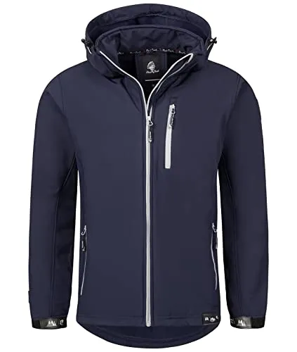 Rock Creek Herren Softshell Jacke H-168 - Navy 3XL - Funktionsjacken für Outdoor-Aktivitäten, winddicht und atmungsaktiv, ideal für die Übergangszeit mit abnehmbarer Kapuze und praktischen Taschen.