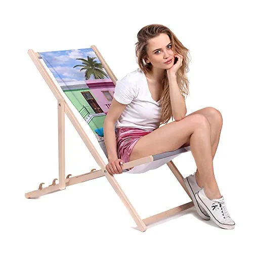 DreamRoots Liegestuhl Klappbar Holz aus Buchenholz, bis 130 kg belastbar, 3-Fach verstellbare Rückenlehne, waschbarer Polyesterbezug