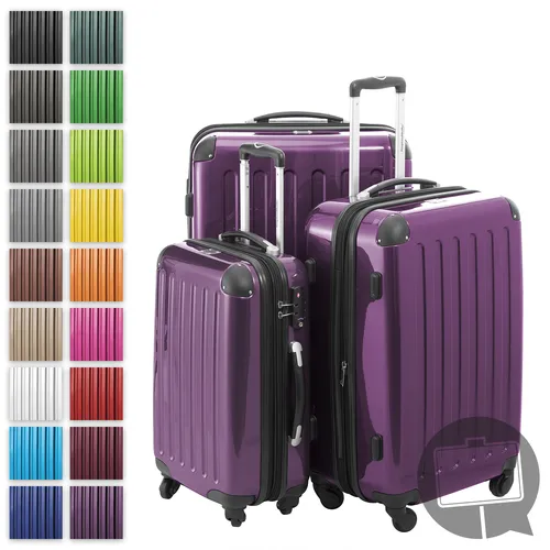 HAUPTSTADTKOFFER - Alex - Kofferset 3 Größen Hartschalenkoffer Trolleys erweiterbar, 4 Rollen, Hartschale glänzend Reisekoffer Set, expandable travel luggage,Aubergine