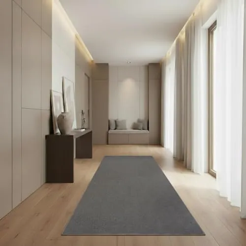 Fashion4Home Teppich Wohnzimmer – Hellgrau Kurzflor, 80x250 cm - Teppich für Wohnzimmer, Schlafzimmer und mehr. Weicher, dichter Flor sorgt für eine moderne Wohlfühlatmosphäre. Langlebig und pflegeleicht, ideal für jeden Raum.