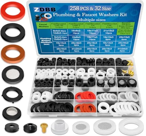 ZDBB 258 Stück Wasserhahn Reparatur Unterlegscheibe Kit für Outdoor-Armaturen Gartenschlauch Stiel Worn Klempner Outdoor Wasserhahn Reparatur Kit