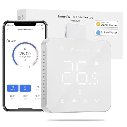 Meross Smart Thermostat Gas Boiler WiFi Thermostat WLAN Heizungsthermostat Raumthermostat Heizen & Kühlen Intelligente Wandthermostat für Siri & Google Sprachfehl, Fernsteuerung