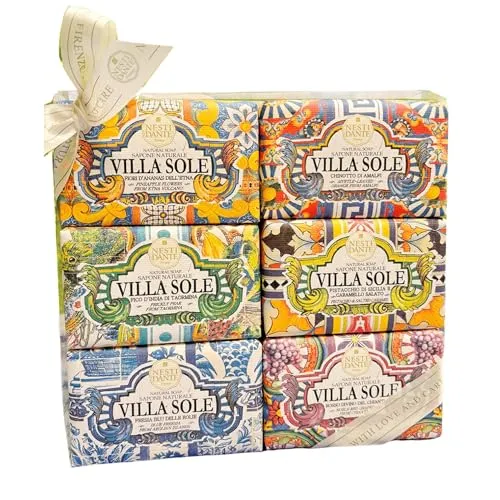 Nesti Dante Villa Sole Set 6 x 150 g - Körperpflege Set mit 6 exquisiten Seifen, jede 150 g, für ein luxuriöses Duscherlebnis und sanfte Pflege der Haut.