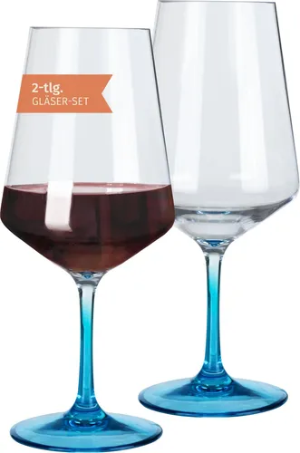 Milano Rotweinglas blue line 2er Set aus Polycarbonat 580 ml bruchfest BPA-frei leicht ideal für Camping Picknick Festival Outdoor Wein Aperol Party