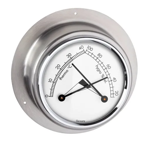TFA 45.2031.54 Maritim Schiffsthermometer - Hygrometer aus Edelstahl, ideal für maritime Räume – präzise Temperatur- und Feuchtigkeitsmessung für ein optimales Raumklima.