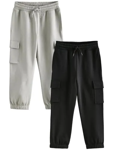 NEXT Jungen Cargo-Jogginghose, 2er-Pack Schwarz/Grau 110