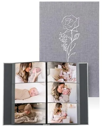 Yuforr Fotoalbum 6x4 Einschubfach, 300 Fototaschen, Leinenfotoalbum für Familienhochzeiten, Album für Fotos im Querformat (10x15 cm) – Grau