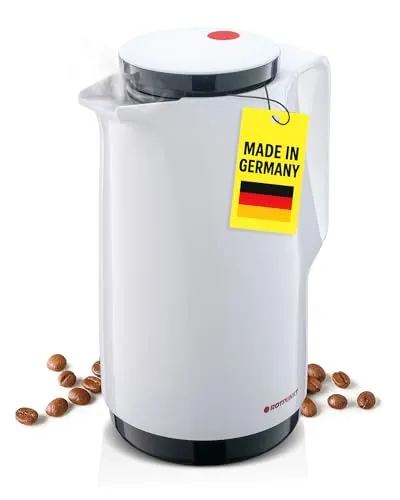 ROTPUNKT Isolierkanne 1L - Premium Kaffekanne Made in Germany I Hält bis zu 24 Std heiß I Warmhaltekanne für Kaffee und Tee (Maxima 760, Snow)