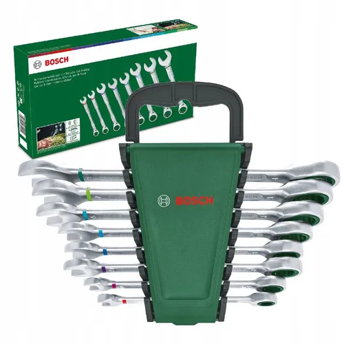 Bosch 8-teiliges Schraubenschlüssel-Ratschen-Kombischlüssel-Set - Werkzeug-Set für universelle Anwendungen, kombiniert Maul- und Ratschenschlüssel für ultimativen Komfort. Hochwertige, rostbeständige Materialien mit farbcodierten Größen für schnelle Auswahl.