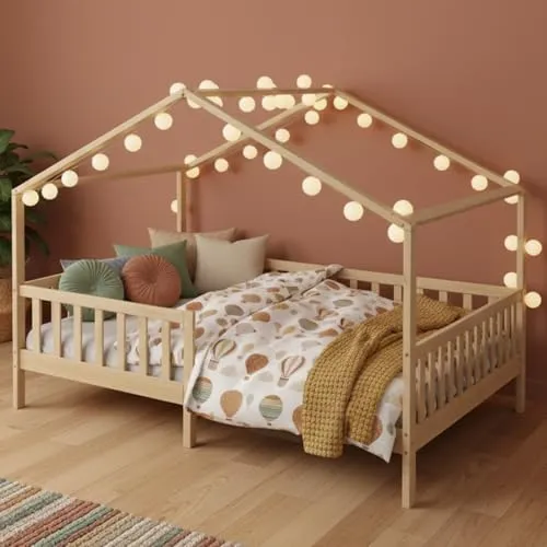 Bellabino Kinderbett Bia mit Rausfallschutz, 80x160/90/120/140x200 cm - Stilvolles Kinderbett aus Kiefernholz mit integriertem Lattenrost und umlaufendem Rausfallschutz. Ideal für sicheren und komfortablen Schlaf. Perfekt für jedes Kinderzimmer!