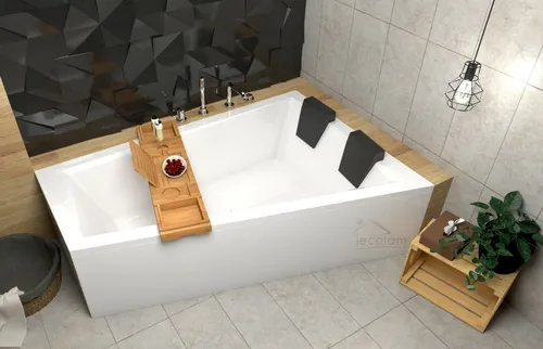 Badewanne + Ablage Bambus Eckwanne für Zwei 170x125 Schürze 2x Kopfstütze rechts