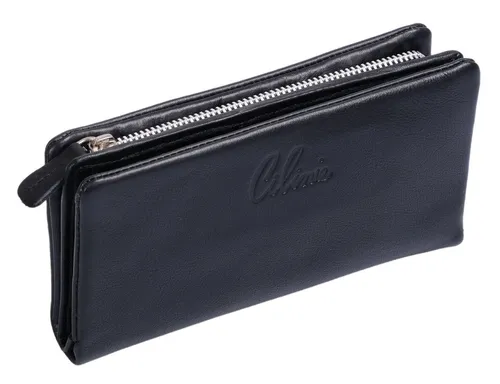 GlücksNugget Geldbörse Leder Damenbörse CILINIE, schwarz - Elegante Geldbörse aus Leder mit 11 Kreditkartensteckfächern und geteiltem Scheinfach, ideal für stilbewusste Frauen.