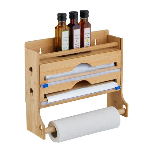 Wandrollenhalter Küchenrollenhalter Folienschneider aus Bambus - Küchenrollenhalter aus hochwertigem Bambus, bietet praktische Wandmontage und hält Ihre Küchenrollen ordentlich und griffbereit.