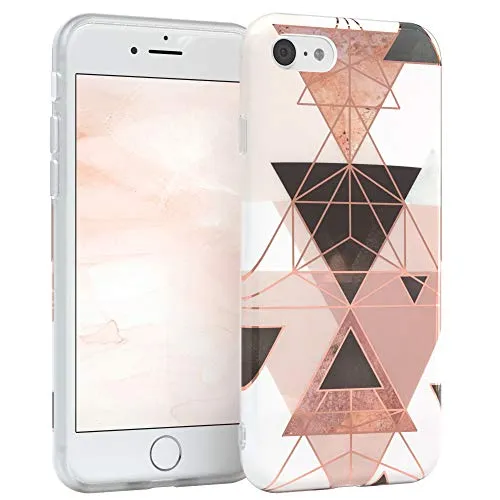 EAZY CASE Handyhülle Silikon mit Kameraschutz kompatibel mit iPhone SE (2022/2020) / iPhone 8/7, im Geometrie Design, Geometrie Motiv Hülle, Ultra dünn, Slimcover, Silikonhülle, Backcover, Rosa Braun