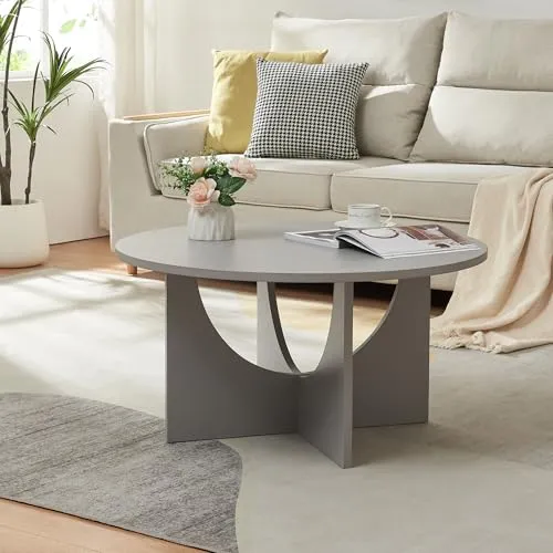 [en.casa] Couchtisch Rindal - Eleganter Beistelltisch in Hellgrau - Beistelltisch fürs Wohnzimmer mit zeitlosem Design und runder Tischplatte. Ideal für eine einladende Atmosphäre und vielseitige Nutzung – perfekt für Dekoration oder Alltagsgegenstände.