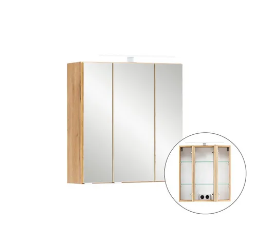 Bad Badezimmer Spiegelschrank VIDAGO-03 mit LED-Beleuchtung - Moderner Spiegelschrank aus MDF mit fühlbarer Strukturoberfläche, ausgestattet mit praktischen Schalter und Steckdose. Ideal für stilvolle Bäder und optimale Beleuchtung.