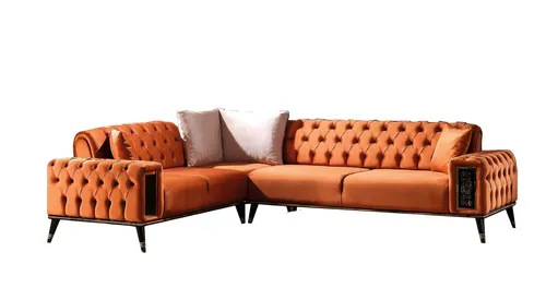 Wohnzimmer Ecksofa L-Form – Moderne Wohnlandschaft in Orange - Stylische Eckcouch für 4 Personen, mit bequemen Kissen und robustem Holzgestell. Ideal für Wohnzimmer, bietet modernen Komfort und ist leicht zu montieren. Maße: 232 x 288 cm, Sitzhöhe: 47 cm.