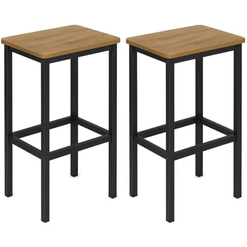 Begryf Barhocker Holz 2er Set - Barhocker im modernen Industriedesign, ideal für Kücheninseln oder Stehtische. Robuster Stahlrahmen und rustikales Holz sorgen für Stabilität und Stil.