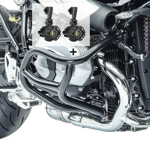 Sturzbügel Set für BMW R NineT Pure 17-23+ Zusatzscheinwerfer mit Halterung S-N1
