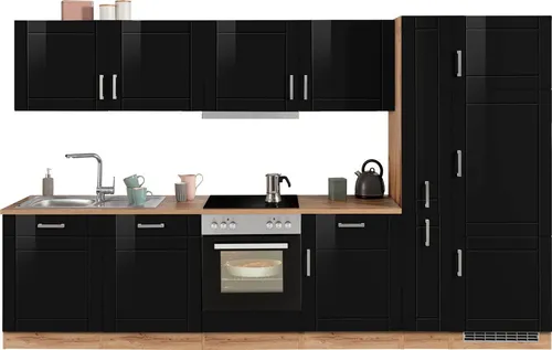 KOCHSTATION Küchenzeile KS-Tinnum, 330 cm schwarz mit E-Geräten - Küchenzeilen mit durchdachtem Design, inklusive E-Geräten. Ideal für moderne Küchen, die Stil und Funktionalität vereinen.