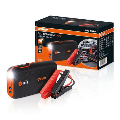 OSRAM Starthilfe-Powerbank BATTERYstart 300 - 12V, 1500A Spitzenstrom, 13000mAh Kapazität mit Powerbank-Funktion und integrierter LED-Arbeitsleuchte