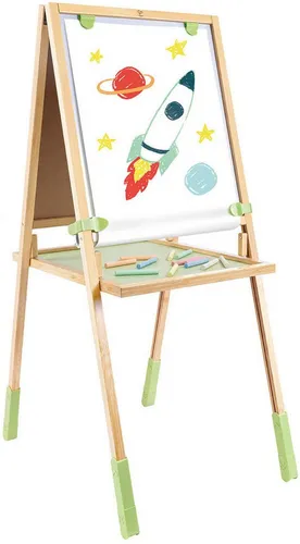 Hape Standtafel Multifunktions-Staffelei aus Bambus - Schreibutensilien für kreative Kids: 3 Höheneinstellungen, inklusive 12 Kreidestiften und Whiteboard, fördert die Fantasie und motorischen Fähigkeiten ab 3 Jahren.