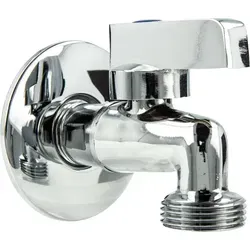 tecuro Mini-Kugelauslaufventil 1/2 Zoll x 3/4 Zoll mit Wandrosette & PTFE-Dichtband, MS-verchromt