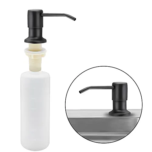 Seifenspender Spülbecken Küche, 350ml Küche Einbau Edelstahl Spülmittelspender für Spüle, Nachfüllbar Seifenspender mit 360° Rotation Pump für Küche Waschbecken (Schwarz Matt Edelstahl)