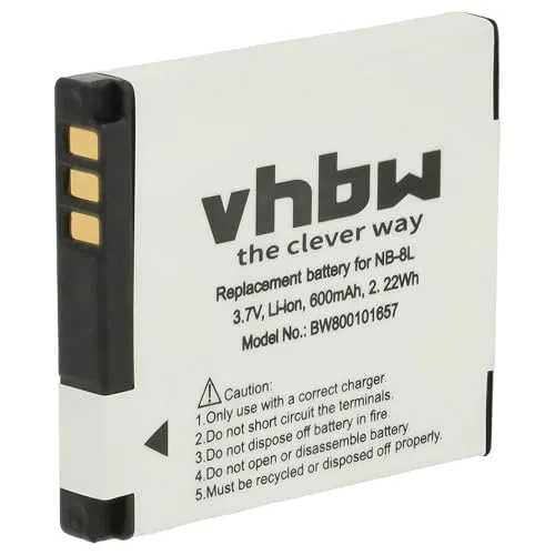 vhbw Akku Ersatz für Canon NB-8L für Kamera Digicam DSLR (600mAh, 3,6V, Li-Ion)