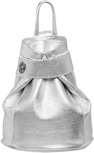 Caspar Großer Damen Leder Rucksack CLASSIC LINE in silber von Caspar