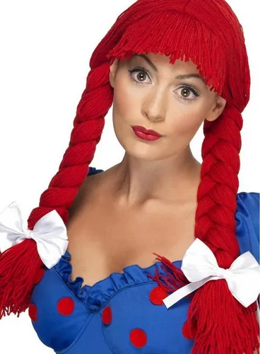 Smiffys Kostüm-Perücke Rote Puppenkopf Perücke - Faschings Kostüm Perücke, Stoffkordelfrisur für Stoffpuppen