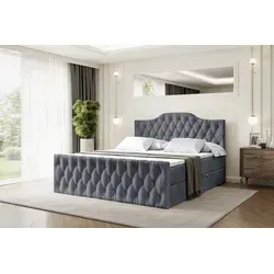 ALTDECOR Boxspringbett VILA-1-Z 120x200 cm - Dunkelgrau Samt - Boxspringbett mit H4 Matratze und Topper, ausgestattet mit Bettkästen für optimalen Stauraum. Ideal für erholsamen Schlaf und Allergiker-freundlich.