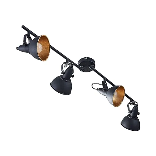 Lindby Deckenlampe Schwarz Gold – Vintage Deckenstrahler mit 4 schwenkbaren E14 Fassungen - Moderne Deckenspots im eleganten Schwarz-Gold Design! Mit 4 drehbaren Spots für individuelle Beleuchtung in jedem Raum. Perfekt für LED-Leuchtmittel und energieeffiziente Nutzung.
