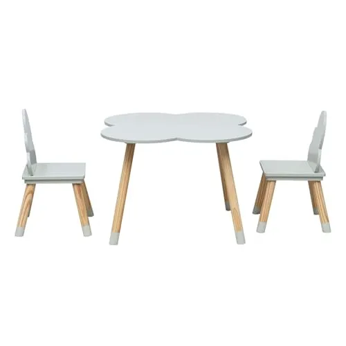 Rebecca Mobili Kinder-Tisch und 2 Stühle Set, Grün Braun - Möbel Set für Baby- & Kleinkinderzimmer, skandinavisches Design mit abgerundeten Kanten für maximale Sicherheit und Stabilität, ideal zum Spielen und Lernen.