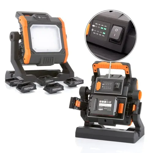 Northpoint LED Baustrahler 4000 Lumen - Strahler für Arbeitsbeleuchtung mit 4000 Lumen Helligkeit, dimmbar und kompatibel mit 8 Akkusystemen für maximale Flexibilität auf Baustellen.