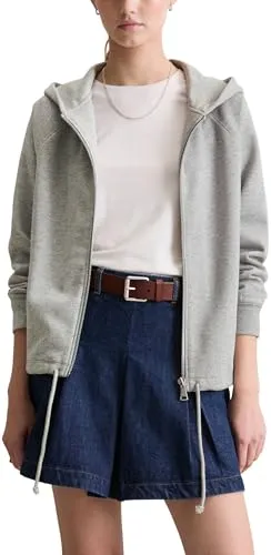 Marc OߴPolo Denim Damen Sweatjacke mit Kapuze Regular Fit, Grau (Stone Melange), XL