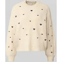 Apricot Relaxed Fit Strickpullover mit Woll-Anteil und Stitchings in Sand, Größe L