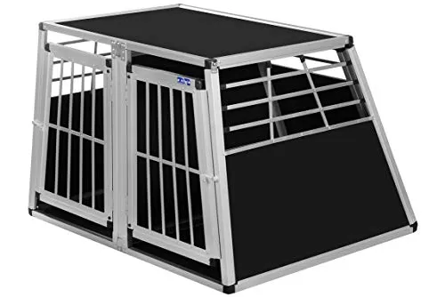 ALPUNA Transportbox N50 – Aluminium Doppelbox für Hunde 95×110×75 cm, Auto Hundebox mit Trennwand & Notausstieg, sicherer Hundetransport im Kofferraum