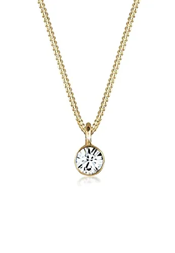 Elli Kette mit Anhänger Solitär Rund Kristall 925 Silber - Ketten mit Anhänger, handgefertigte Panzerkette aus 925er Sterling Silber mit glänzendem Glaskristall-Anhänger für einen eleganten Look.
