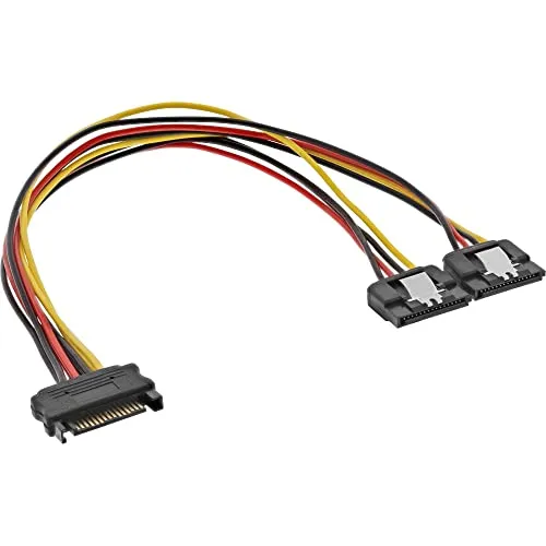 InLine® SATA Strom-Y-Kabel SATA Buchse an 2x SATA Stecker mit Lasche, 0,30m