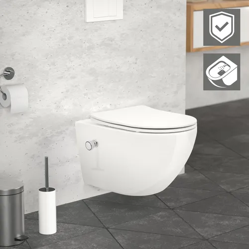 ECD Germany Spülrandloses Hänge WC mit Bidet-Funktion - Sanitäranlagen & Zubehör - Modernes, schmutzabweisendes Design mit Nano-Beschichtung und praktischer Bidet-Funktion für maximale Hygiene und Komfort.